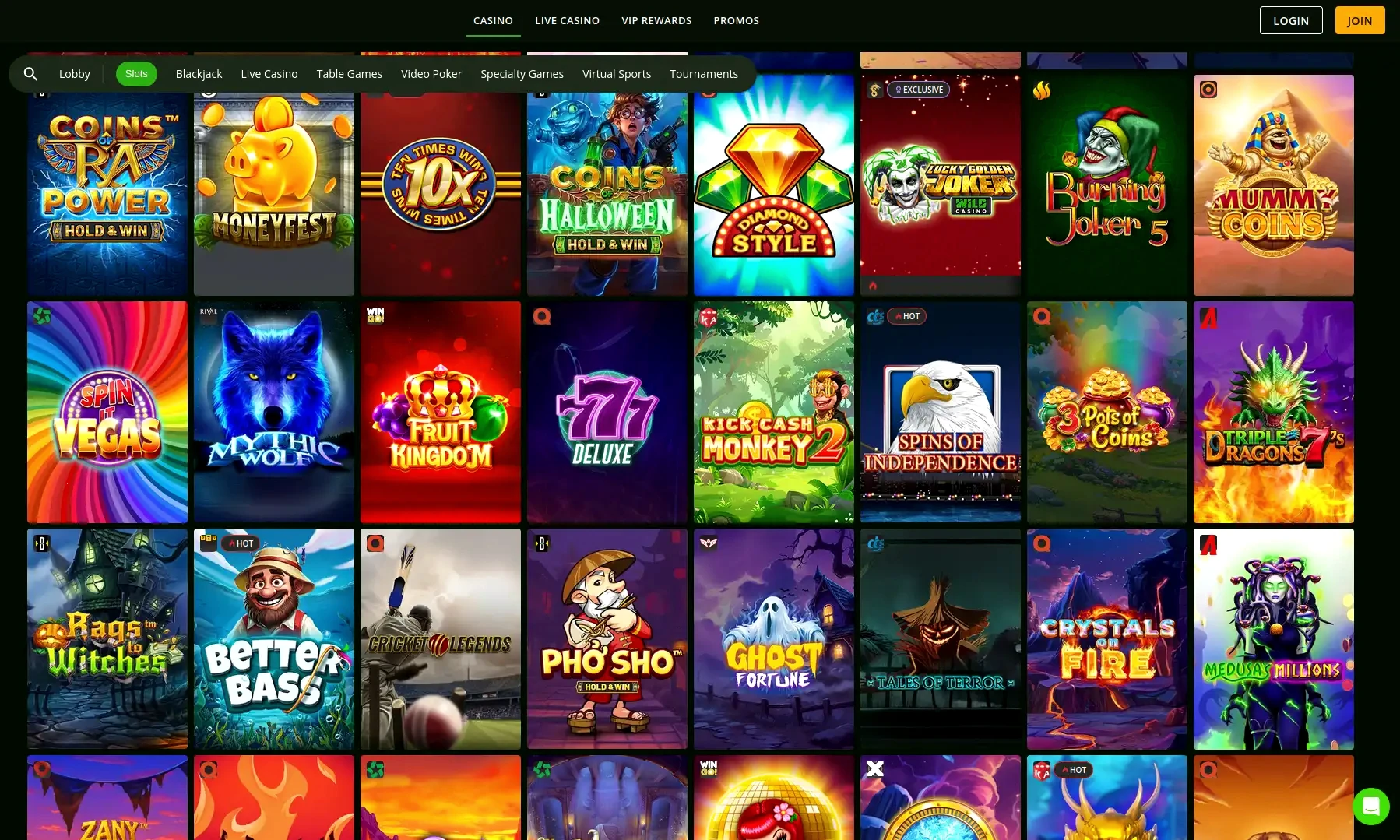 Nostalgia Casino mobile gameplay interface showing slots and live dealer options